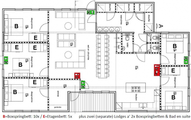 Grundrisse von der Gruppenunterkunft 03317795 Gruppenhaus ZINGZWAAN in Dänemark 7795 Diffelen für Jugendfreizeiten